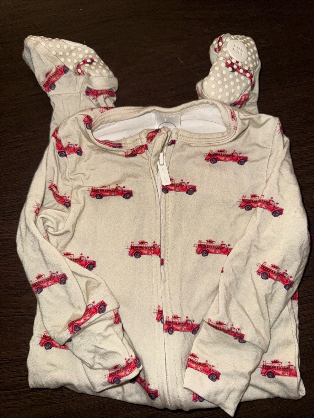 Lou Lou & Company Cream Pajama Set with Red Fire Truck Print
